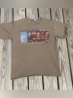 Vintage 90s George Strait Tan T Shirt Size M Country Music American Original